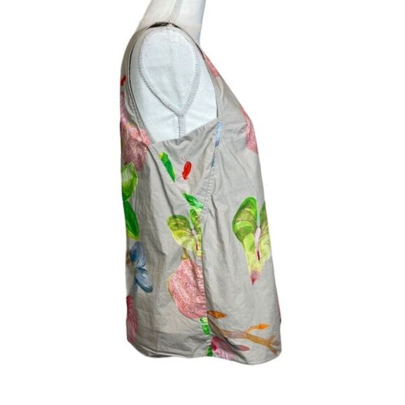 TIBI Floral Cotton Poplin Top Taupe Tropical Grasshoppers Women's Size 4 - Picture 6 of 13